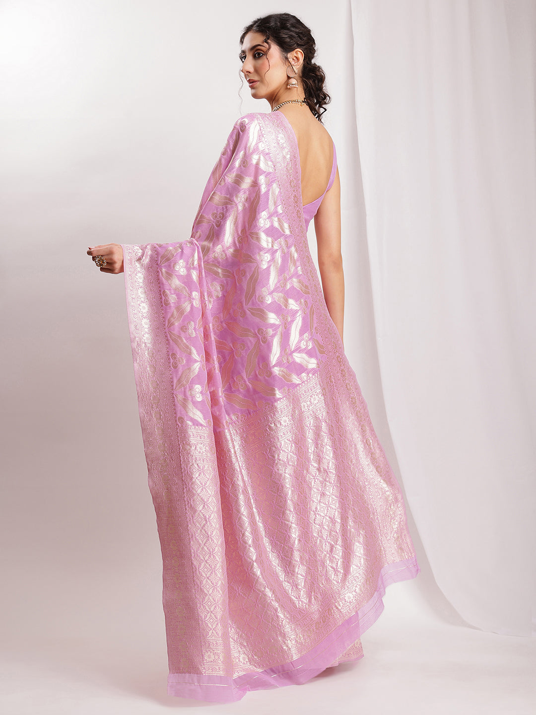 Janasya Lavender Silk Blend Floral Jacquard Grab2Buy 