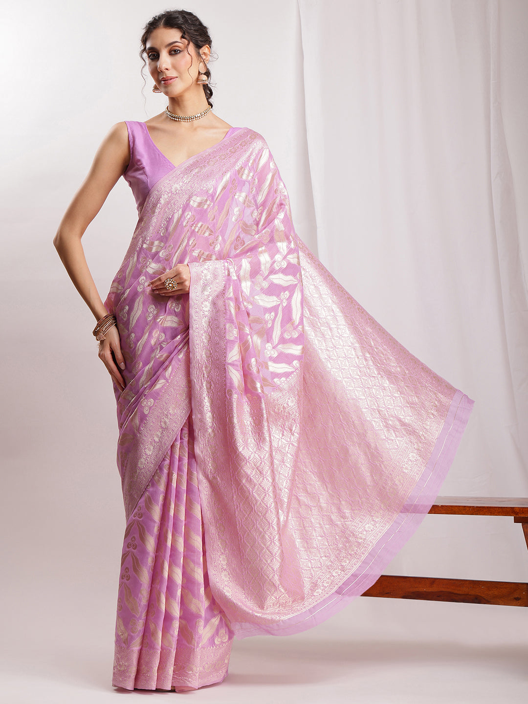 Janasya Lavender Silk Blend Floral Jacquard Grab2Buy 