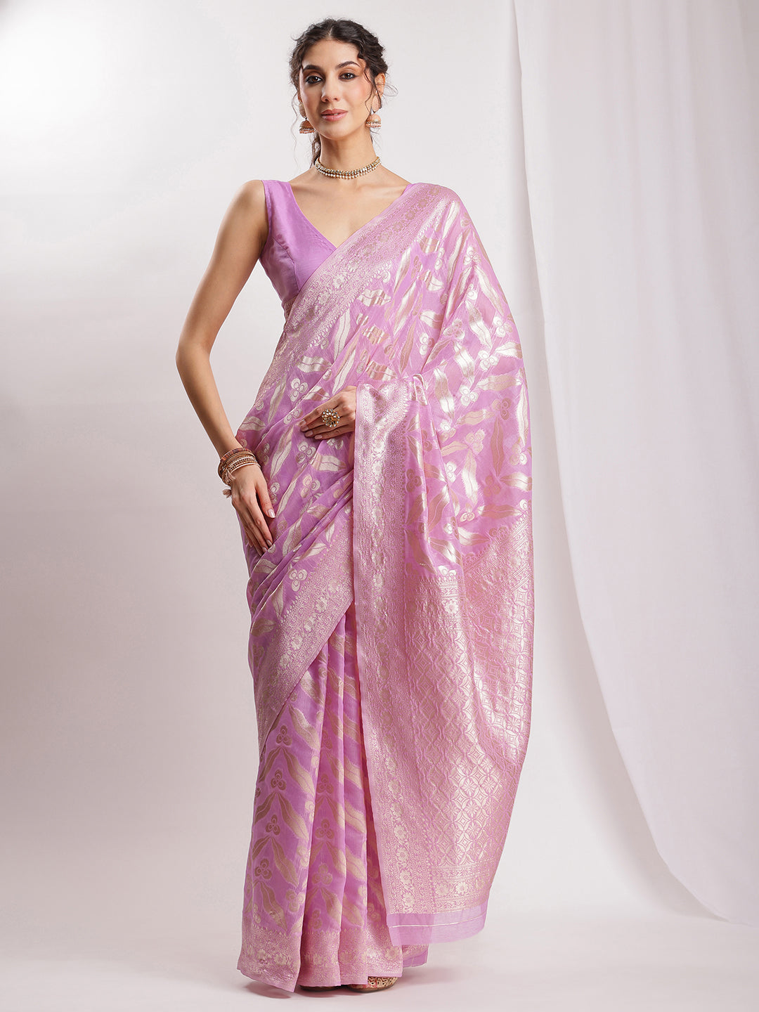 Janasya Lavender Silk Blend Floral Jacquard Grab2Buy 