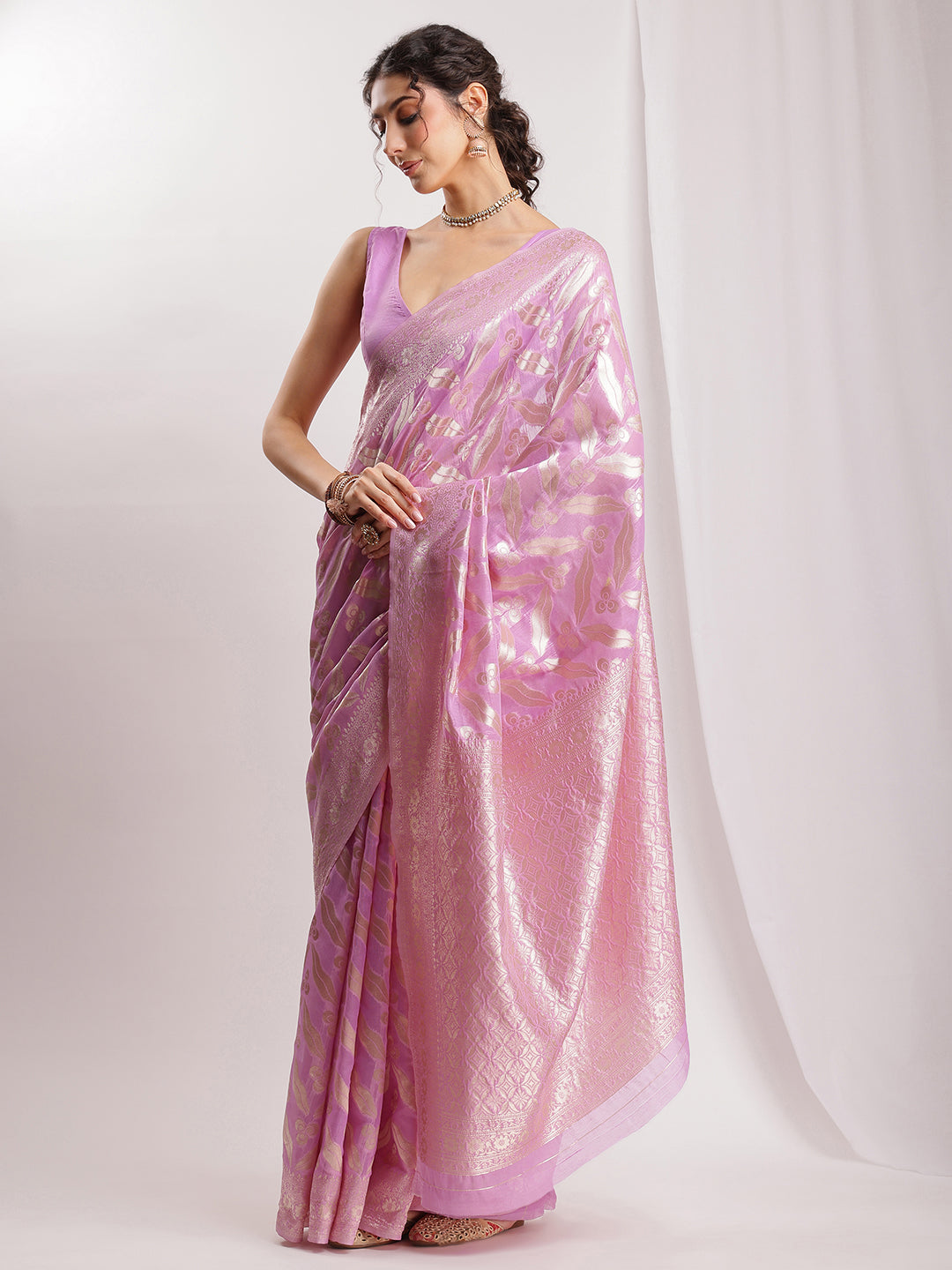 Janasya Lavender Silk Blend Floral Jacquard Grab2Buy 