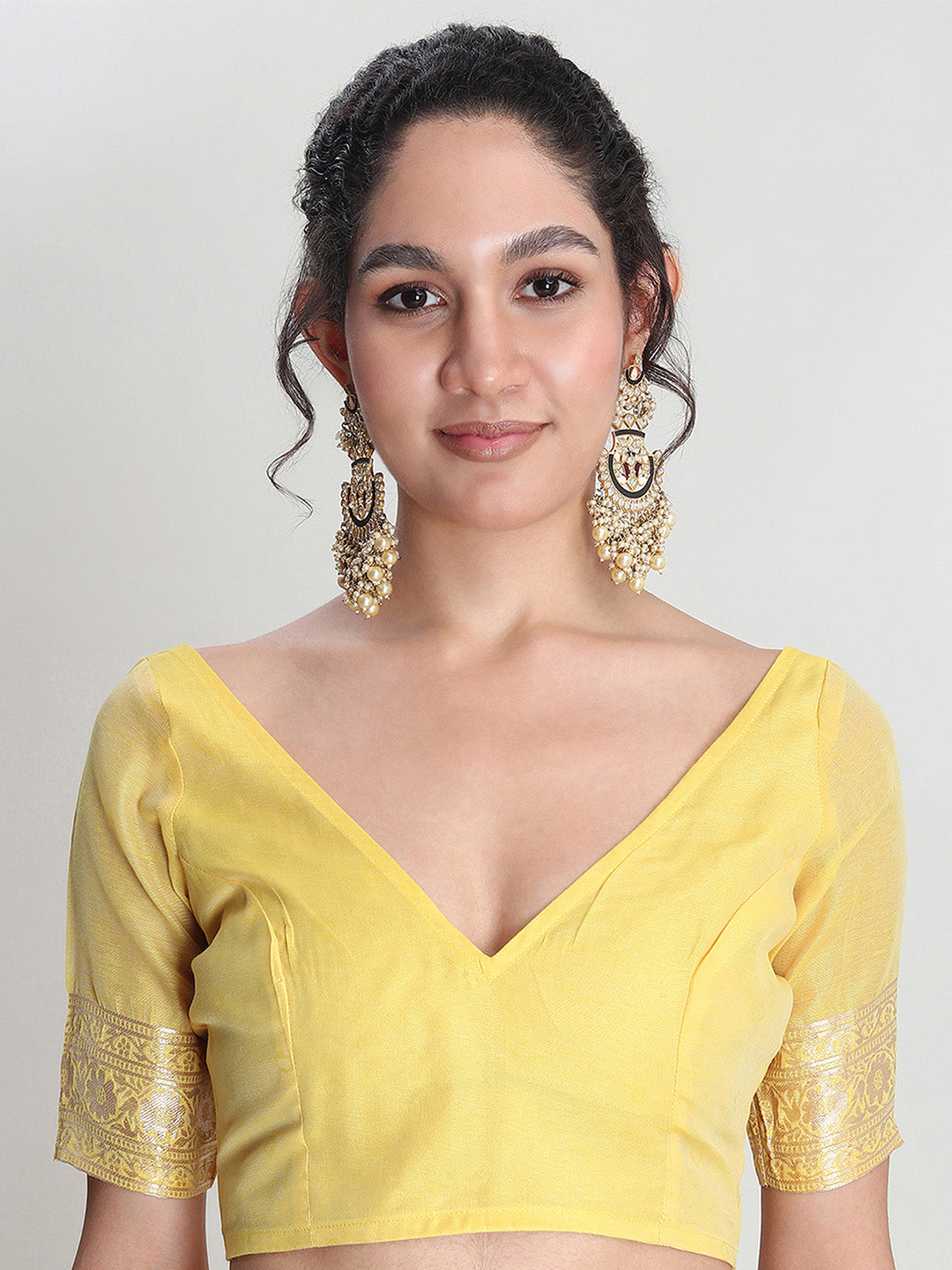 Janasya Yellow Silk Blend Floral Jacquard Grab2Buy 