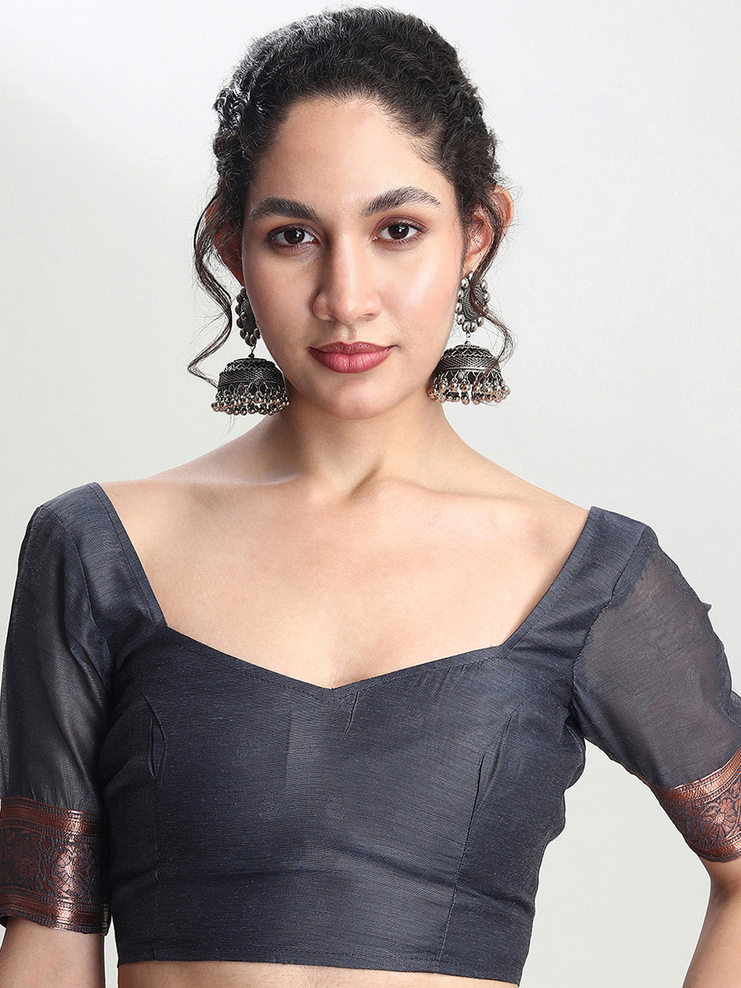 Janasya Dark Grey Silk Blend Floral Jacquard Grab2Buy 
