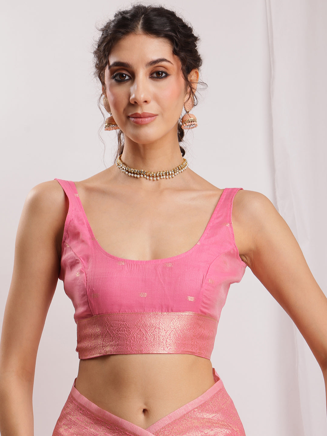 Janasya Peach Silk Blend Geometric Jacquard Grab2Buy 
