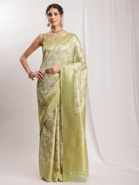 Janasya Green Silk Blend Geometric Jacquard Grab2Buy 