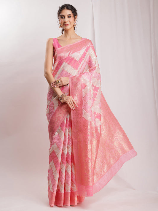 Janasya Peach Silk Blend Geometric Jacquard Grab2Buy 