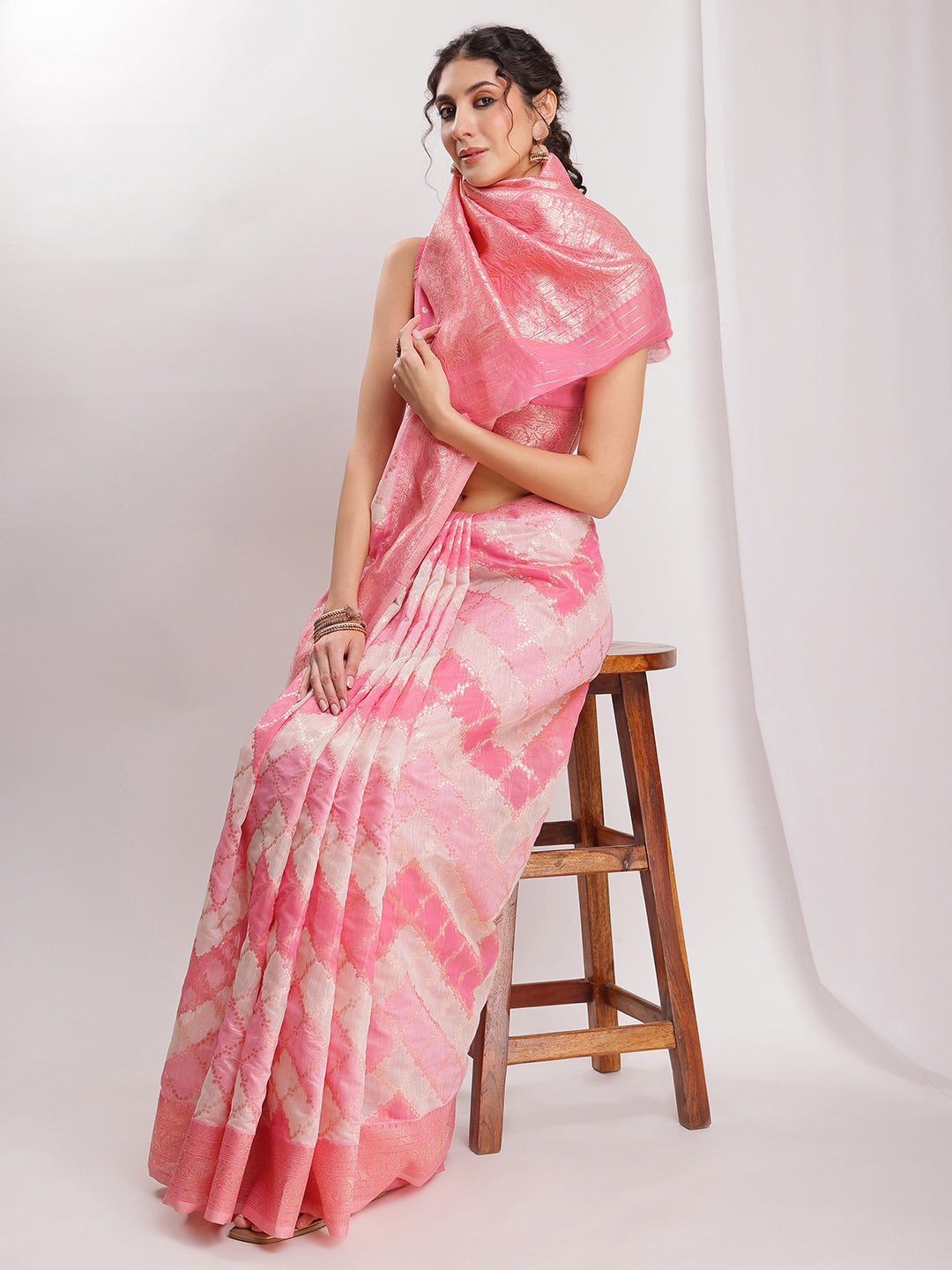 Janasya Peach Silk Blend Geometric Jacquard Grab2Buy 