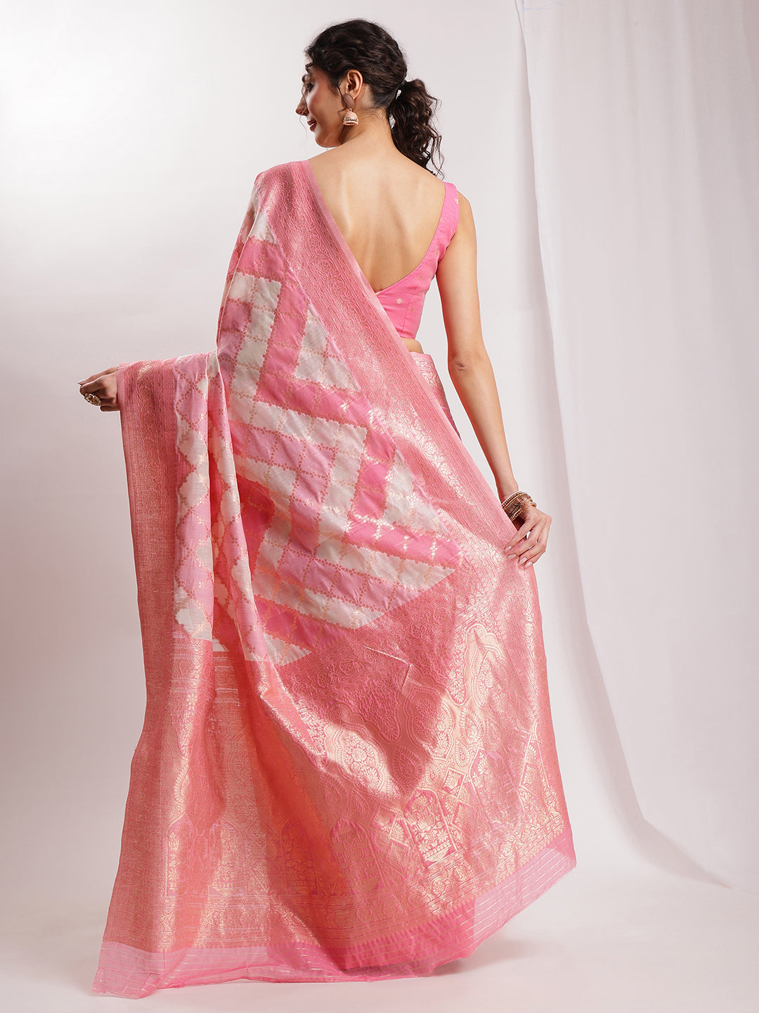 Janasya Peach Silk Blend Geometric Jacquard Grab2Buy 