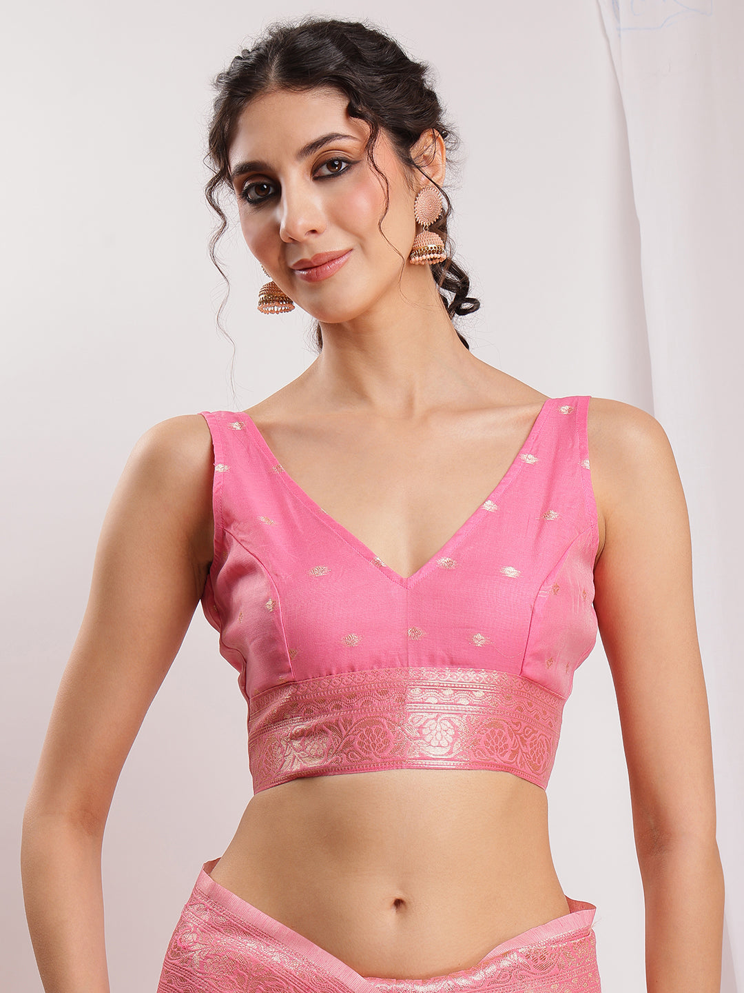 Janasya Peach Silk Blend Geometric Jacquard Grab2Buy 
