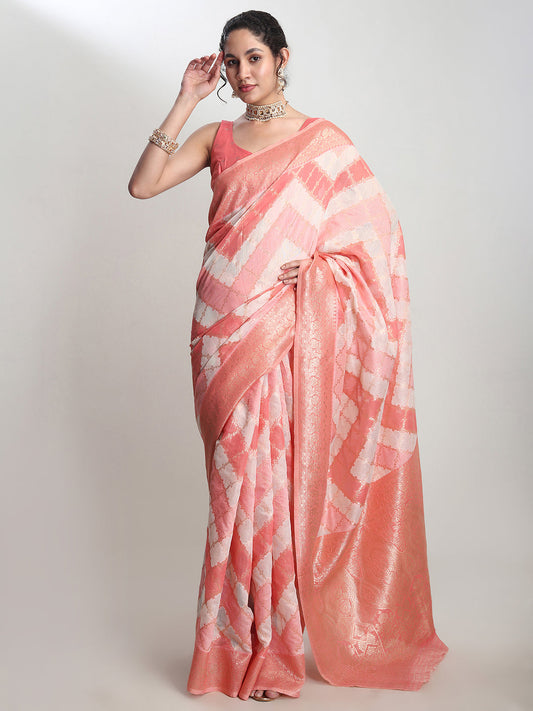 Janasya Peach Silk Blend Geometric Jacquard Grab2Buy 