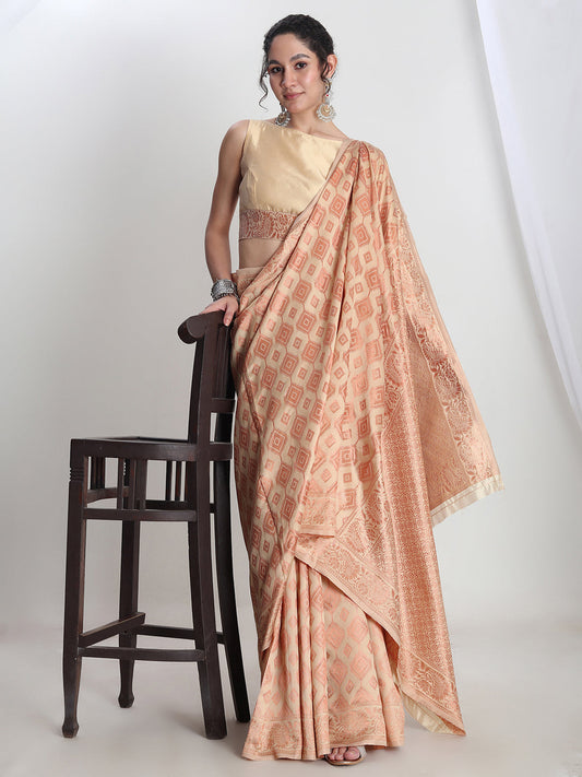 Janasya Beige Silk Blend Geometric Jacquard Grab2Buy 