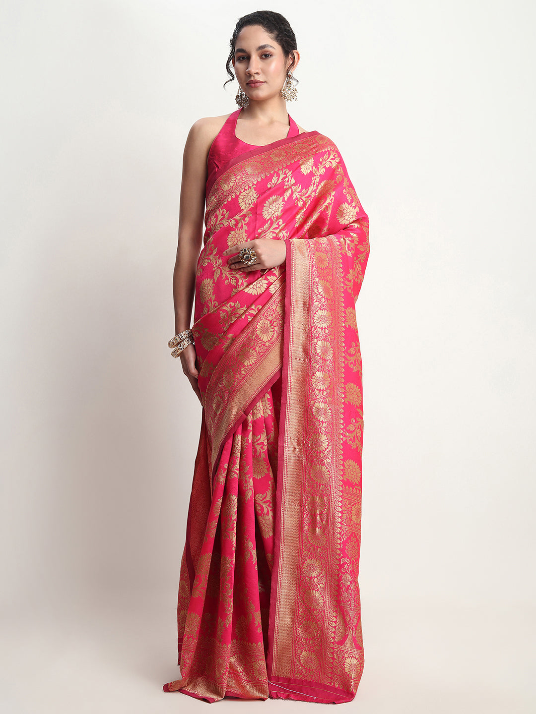 Janasya Pink Silk Blend Floral Jacquard Grab2Buy 