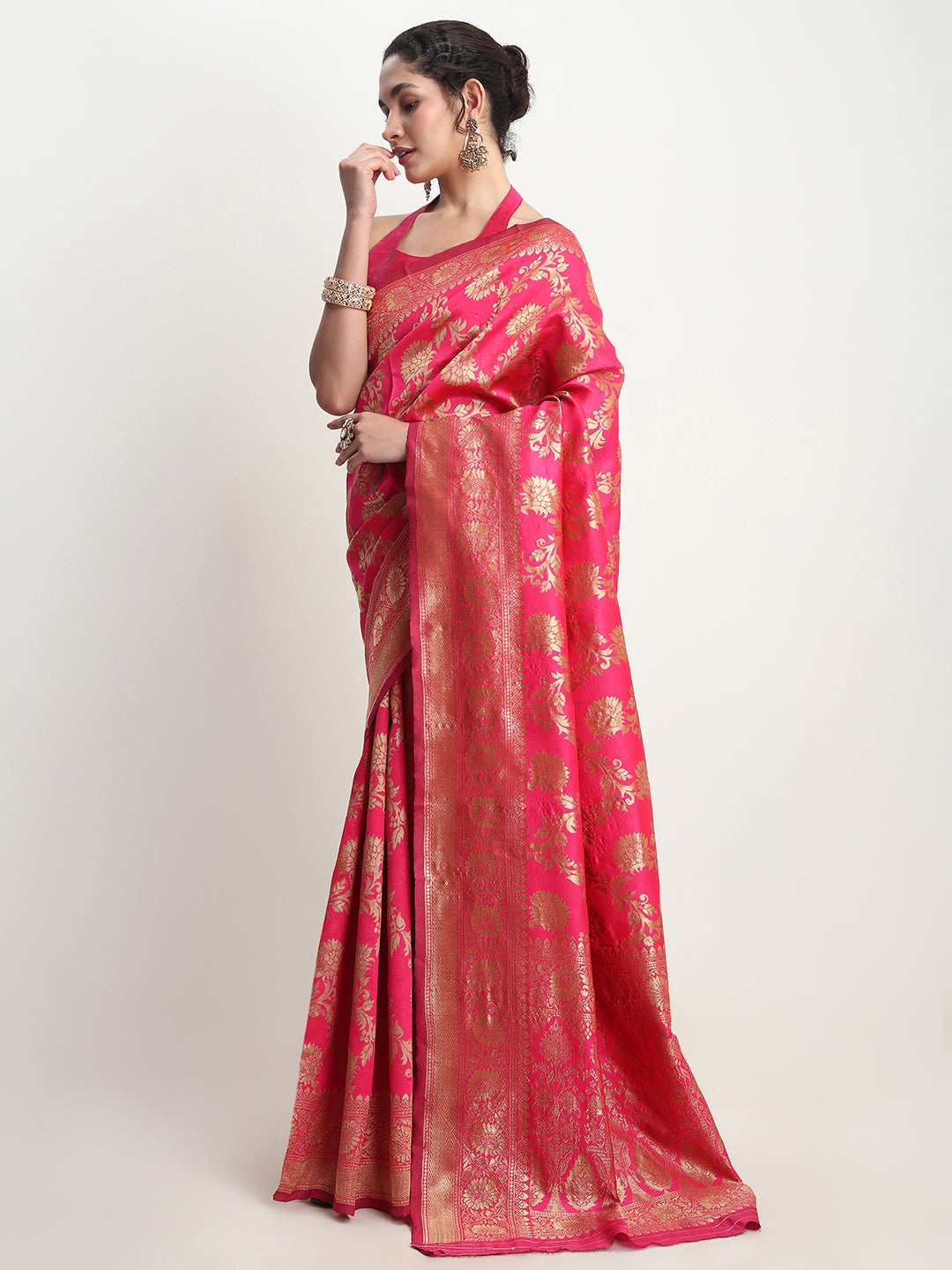 Janasya Pink Silk Blend Floral Jacquard Grab2Buy 
