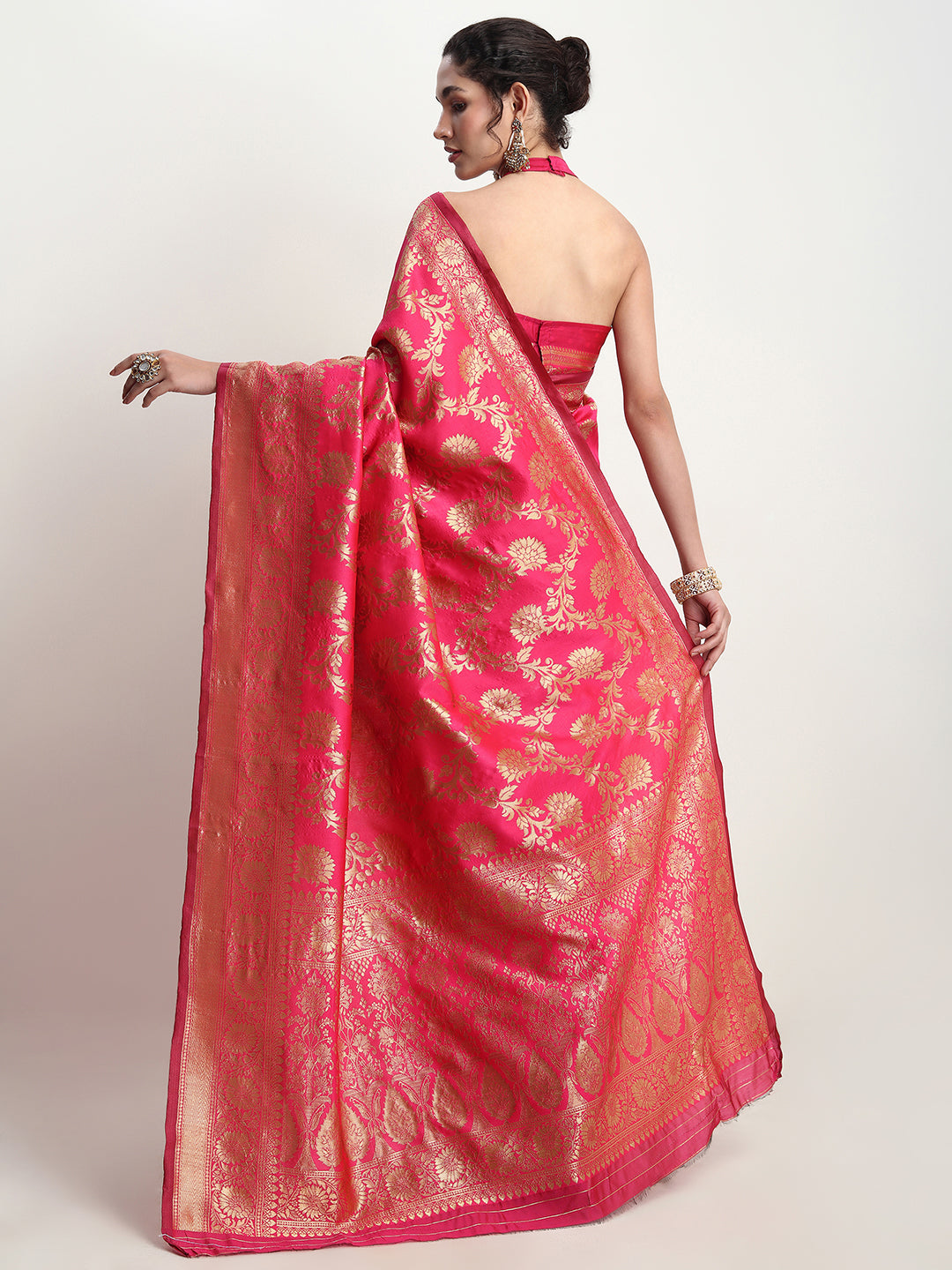 Janasya Pink Silk Blend Floral Jacquard Grab2Buy 