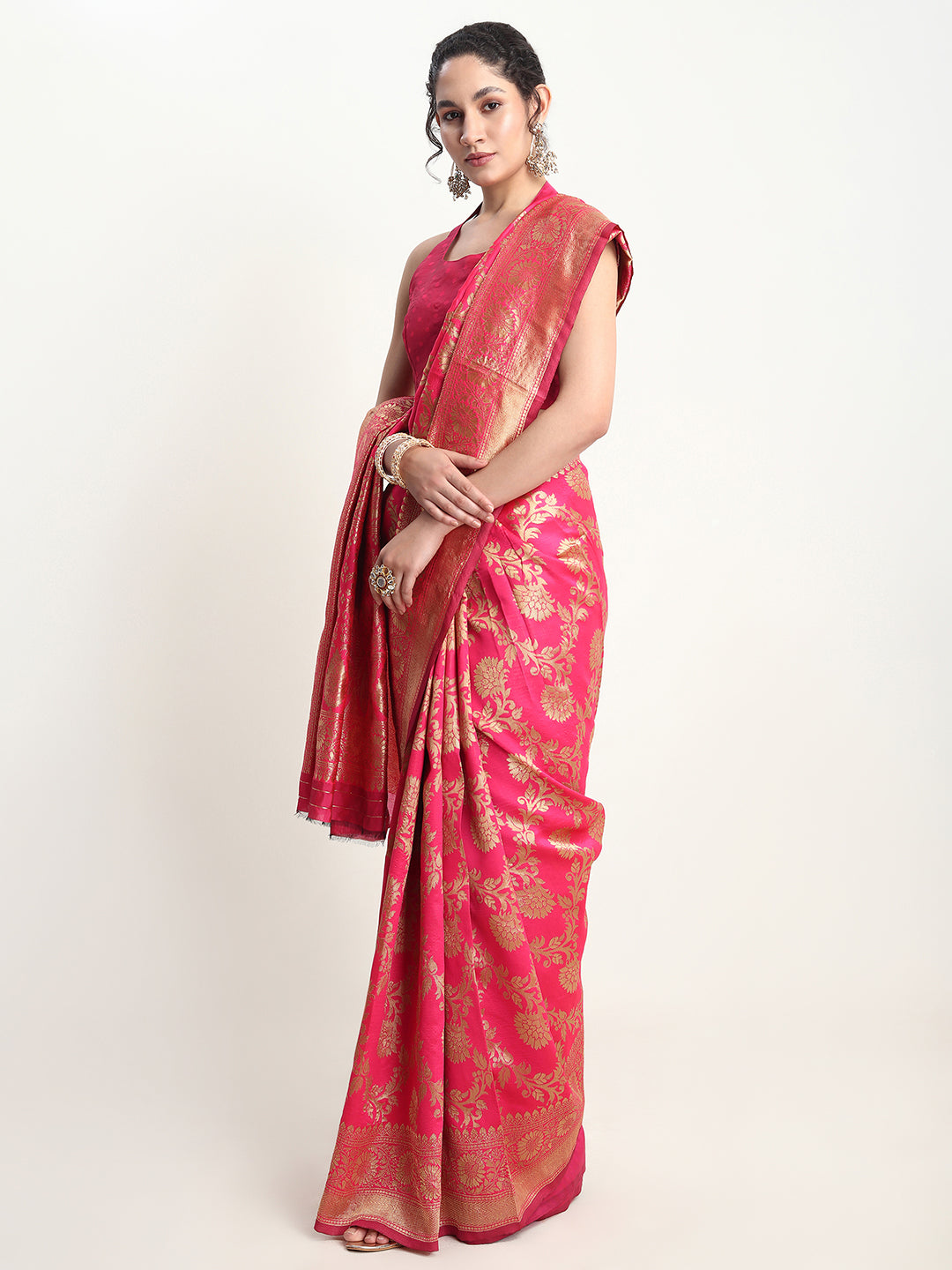 Janasya Pink Silk Blend Floral Jacquard Grab2Buy 