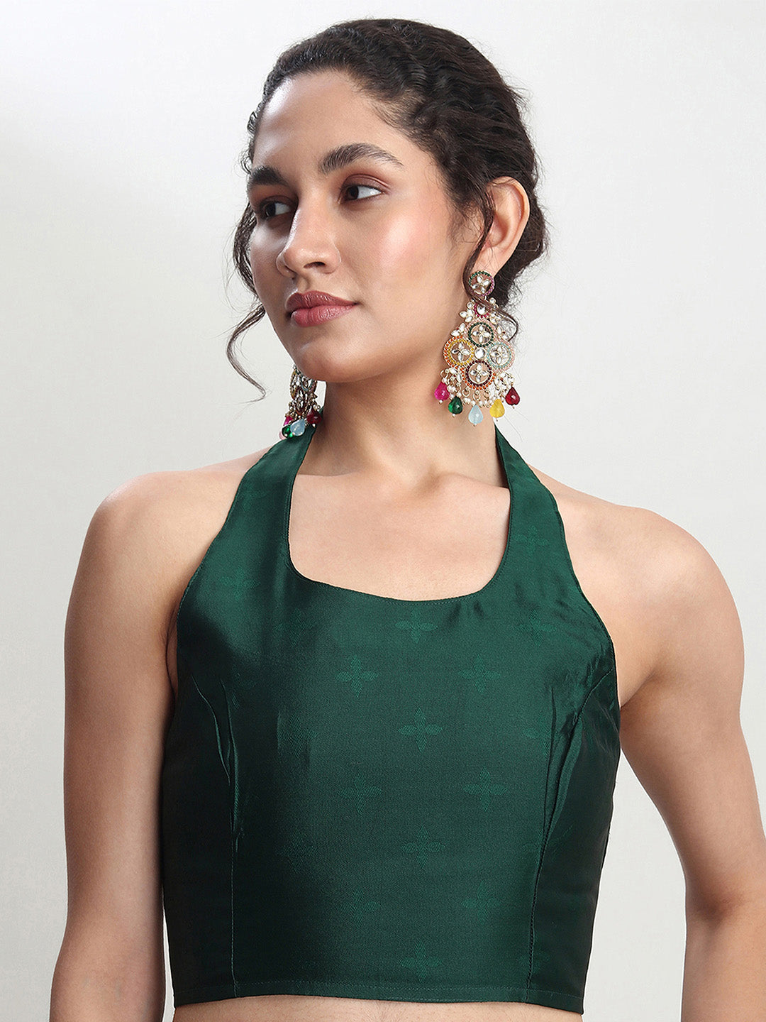 Janasya Dark Green Silk Blend Floral Jacquard Grab2Buy 