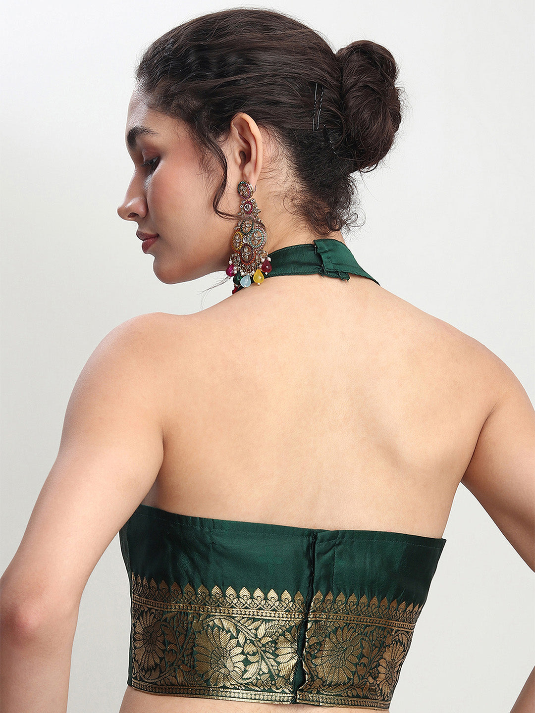 Janasya Dark Green Silk Blend Floral Jacquard Grab2Buy 