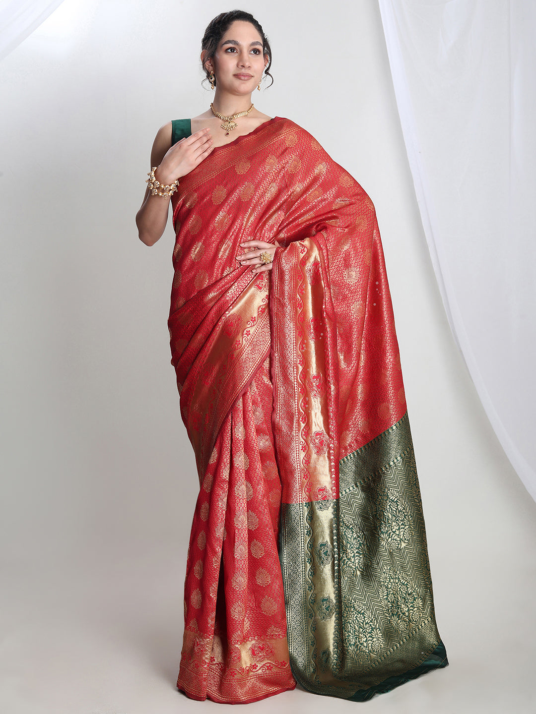 Janasya Red Silk Blend Ethnic Motifs Jacquard Grab2Buy 