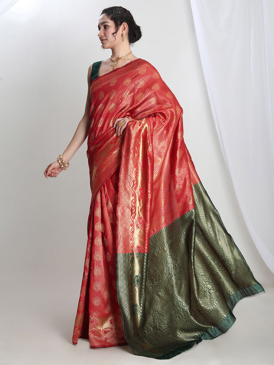 Janasya Red Silk Blend Ethnic Motifs Jacquard Grab2Buy 