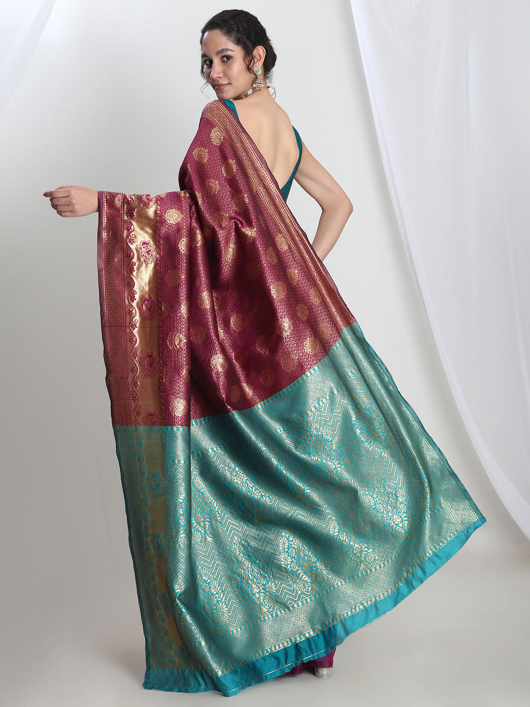 Janasya Purple Silk Blend Ethnic Motifs Jacquard Grab2Buy 