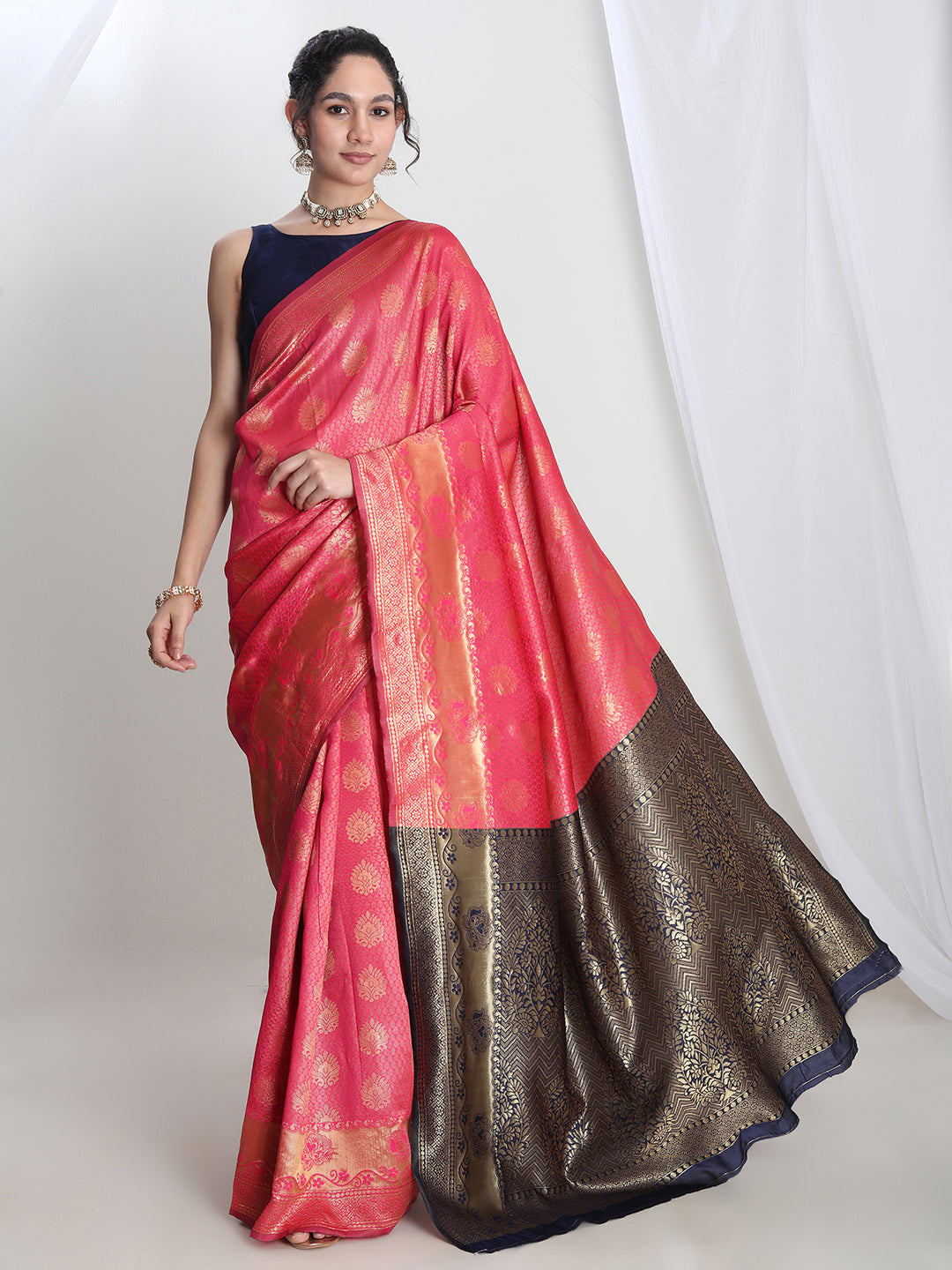 Janasya Pink Silk Blend Ethnic Motifs Jacquard Grab2Buy 