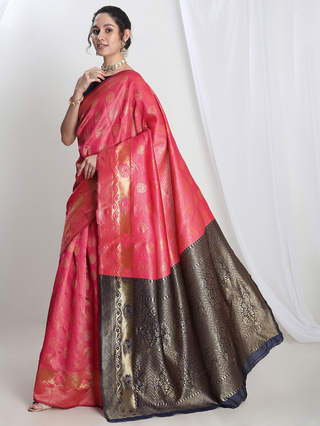 Janasya Pink Silk Blend Ethnic Motifs Jacquard Grab2Buy 