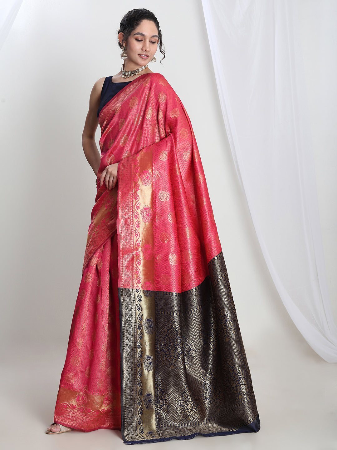 Janasya Pink Silk Blend Ethnic Motifs Jacquard Grab2Buy 
