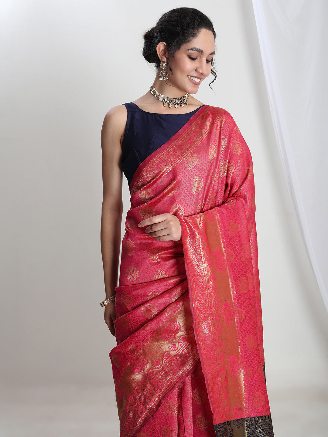 Janasya Pink Silk Blend Ethnic Motifs Jacquard Grab2Buy 