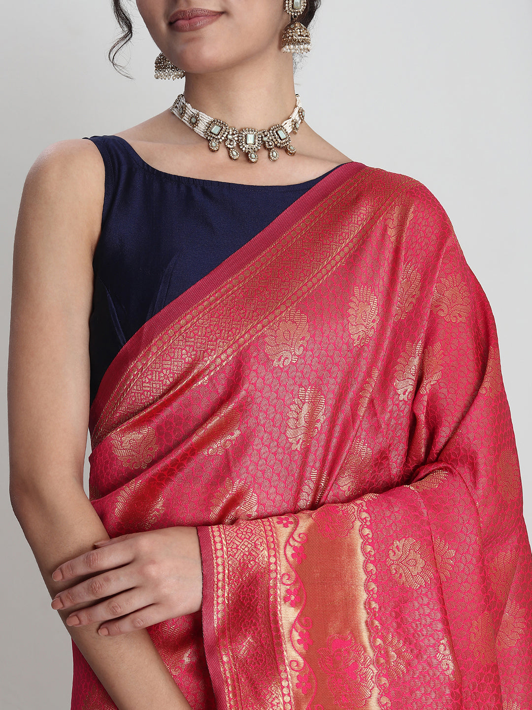 Janasya Pink Silk Blend Ethnic Motifs Jacquard Grab2Buy 