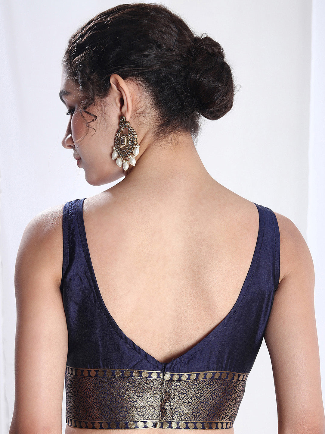 Janasya Navy Blue Silk Blend Ethnic Motifs Jacquard Grab2Buy 
