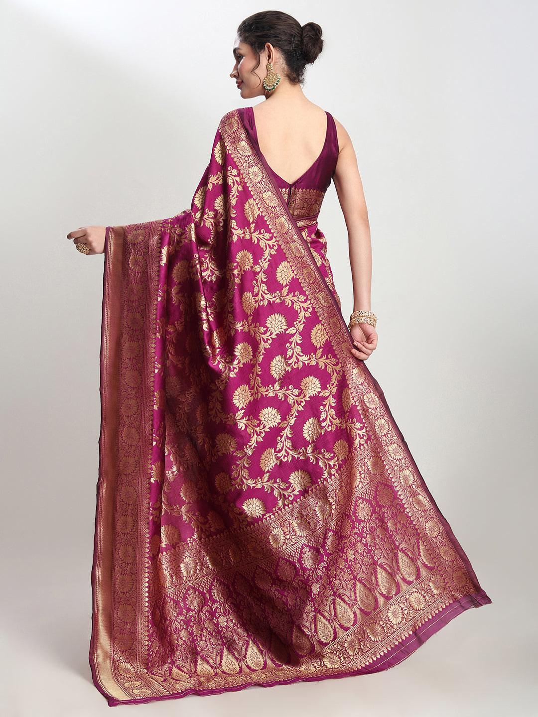 Janasya Purple Silk Blend Floral Jacquard Grab2Buy 