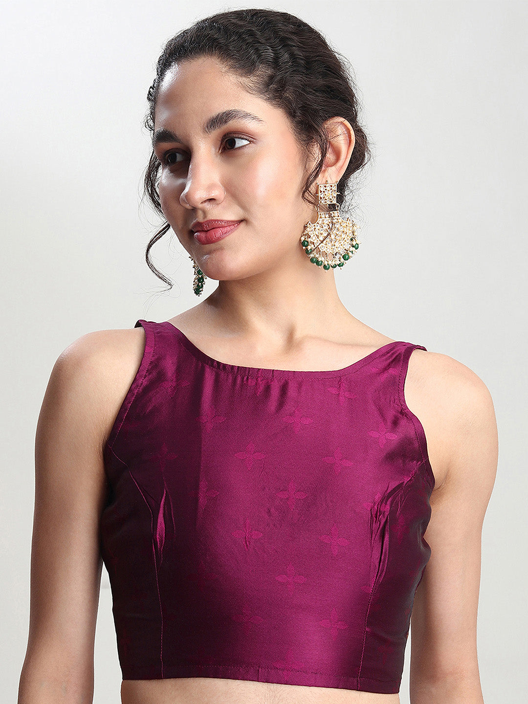 Janasya Purple Silk Blend Floral Jacquard Grab2Buy 
