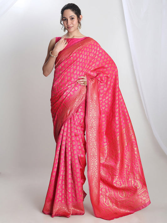 Janasya Pink Silk Blend Floral Jacquard Grab2Buy 