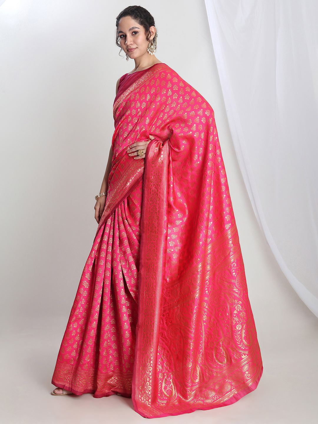 Janasya Pink Silk Blend Floral Jacquard Grab2Buy 