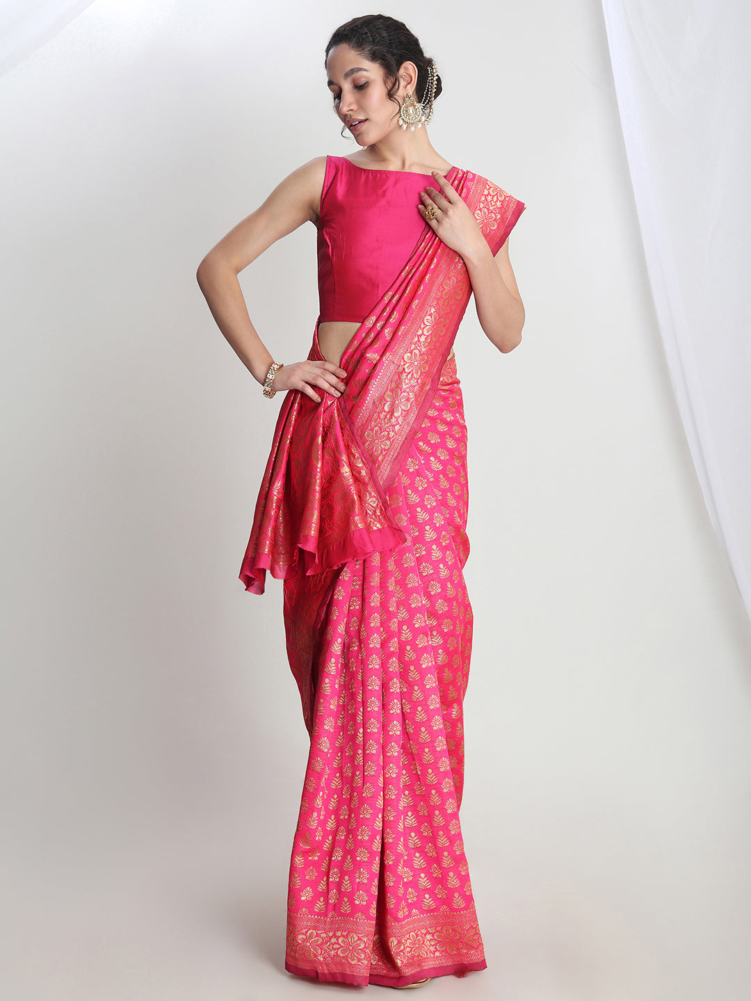 Janasya Pink Silk Blend Floral Jacquard Grab2Buy 