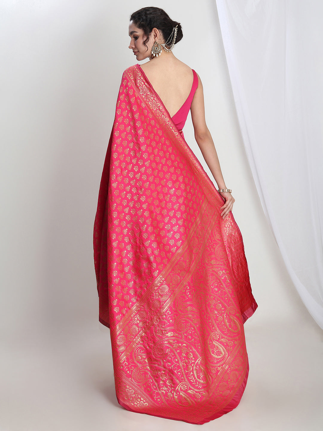 Janasya Pink Silk Blend Floral Jacquard Grab2Buy 