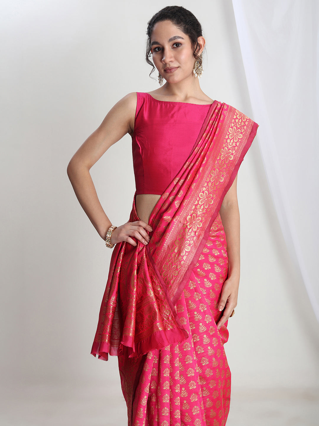 Janasya Pink Silk Blend Floral Jacquard Grab2Buy 