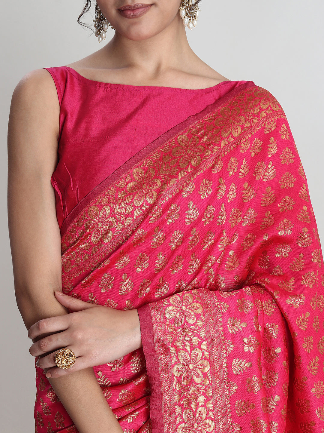 Janasya Pink Silk Blend Floral Jacquard Grab2Buy 