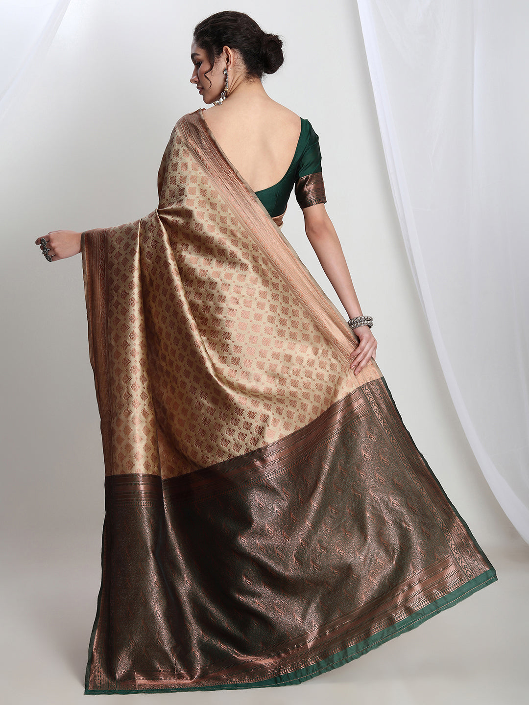 Janasya Beige Silk Blend Ethnic Motifs Jacquard Grab2Buy 
