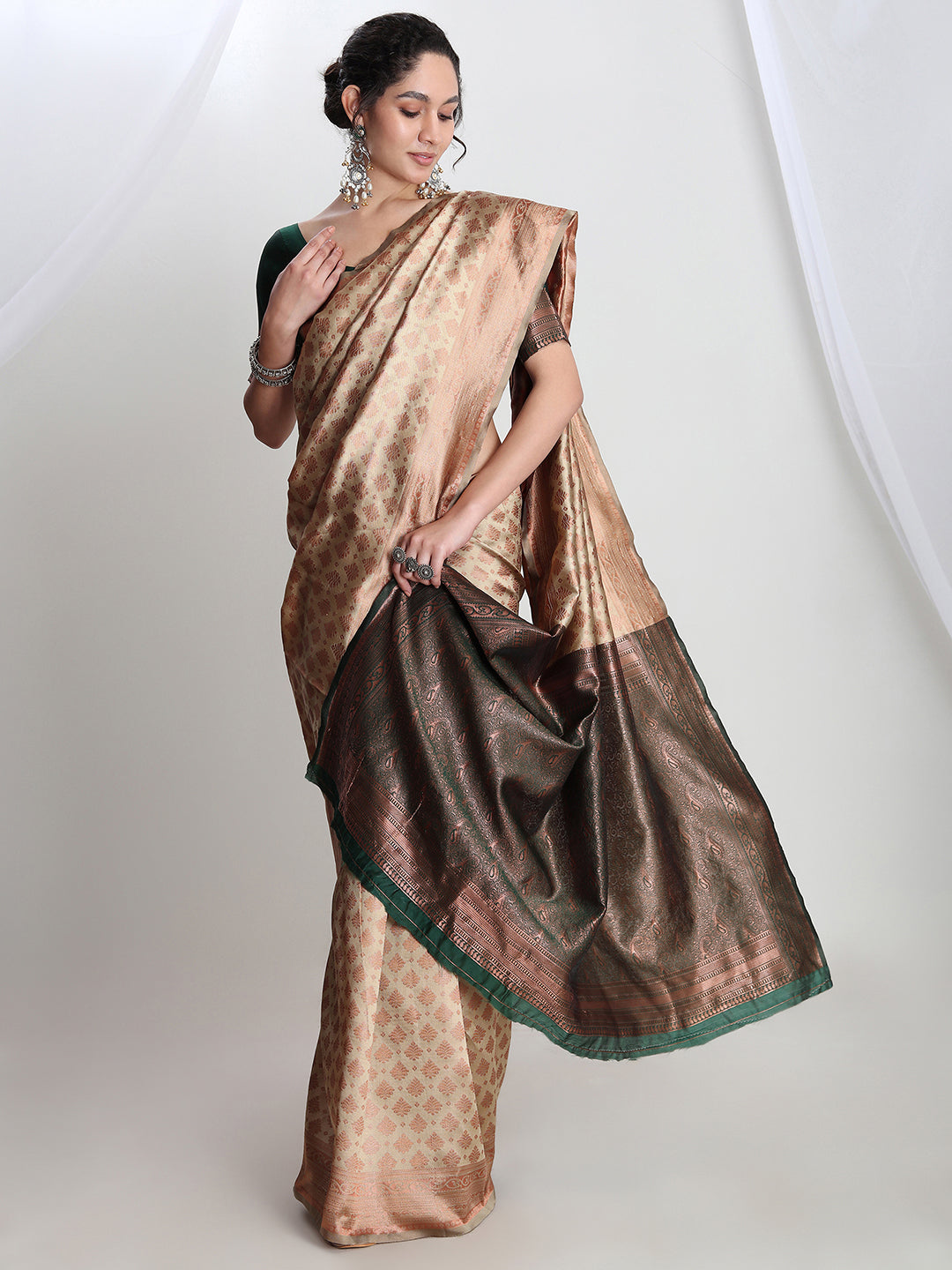 Janasya Beige Silk Blend Ethnic Motifs Jacquard Grab2Buy 
