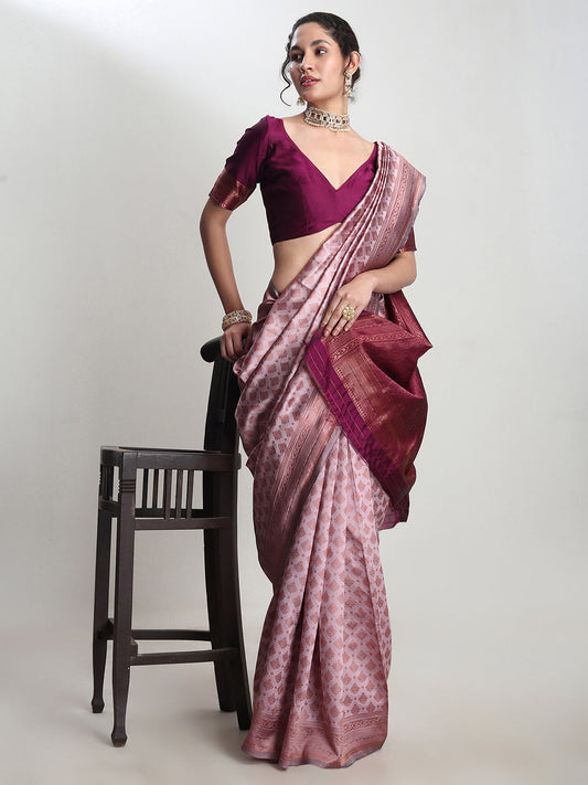 Janasya Dusty Pink Silk Blend Ethnic Motifs Jacquard Grab2Buy 