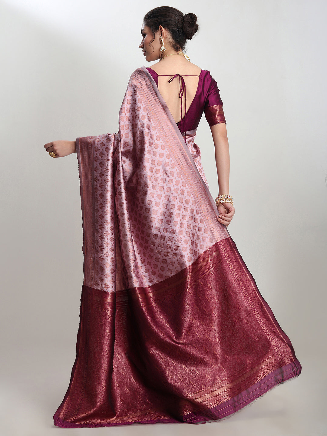 Janasya Dusty Pink Silk Blend Ethnic Motifs Jacquard Grab2Buy 