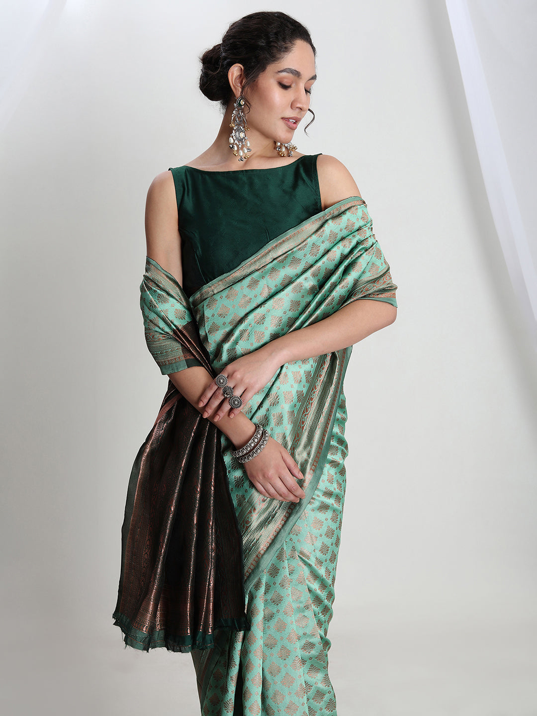 Janasya Light Green Silk Blend Ethnic Motifs Jacquard Grab2Buy 
