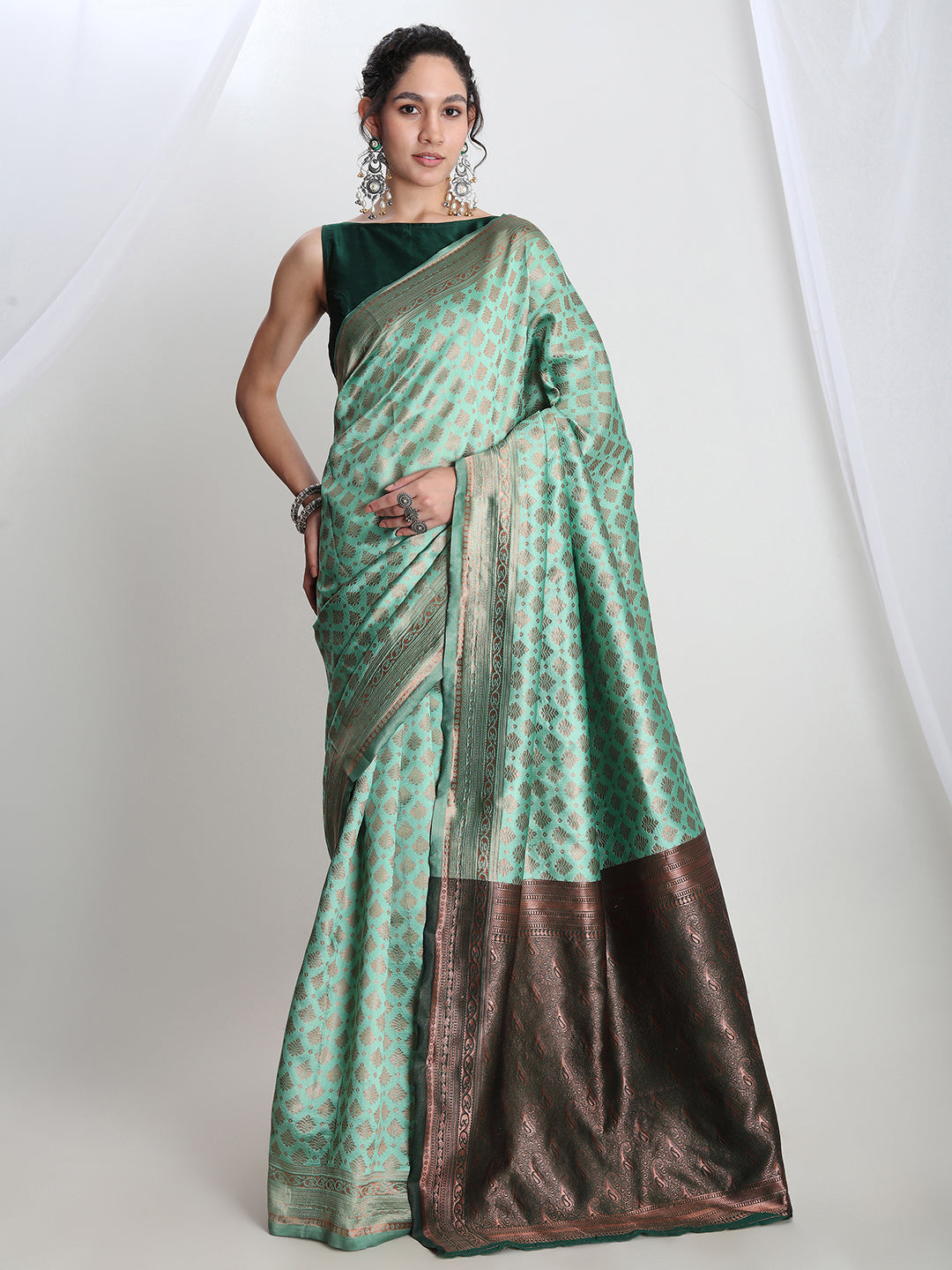 Janasya Light Green Silk Blend Ethnic Motifs Jacquard Grab2Buy 