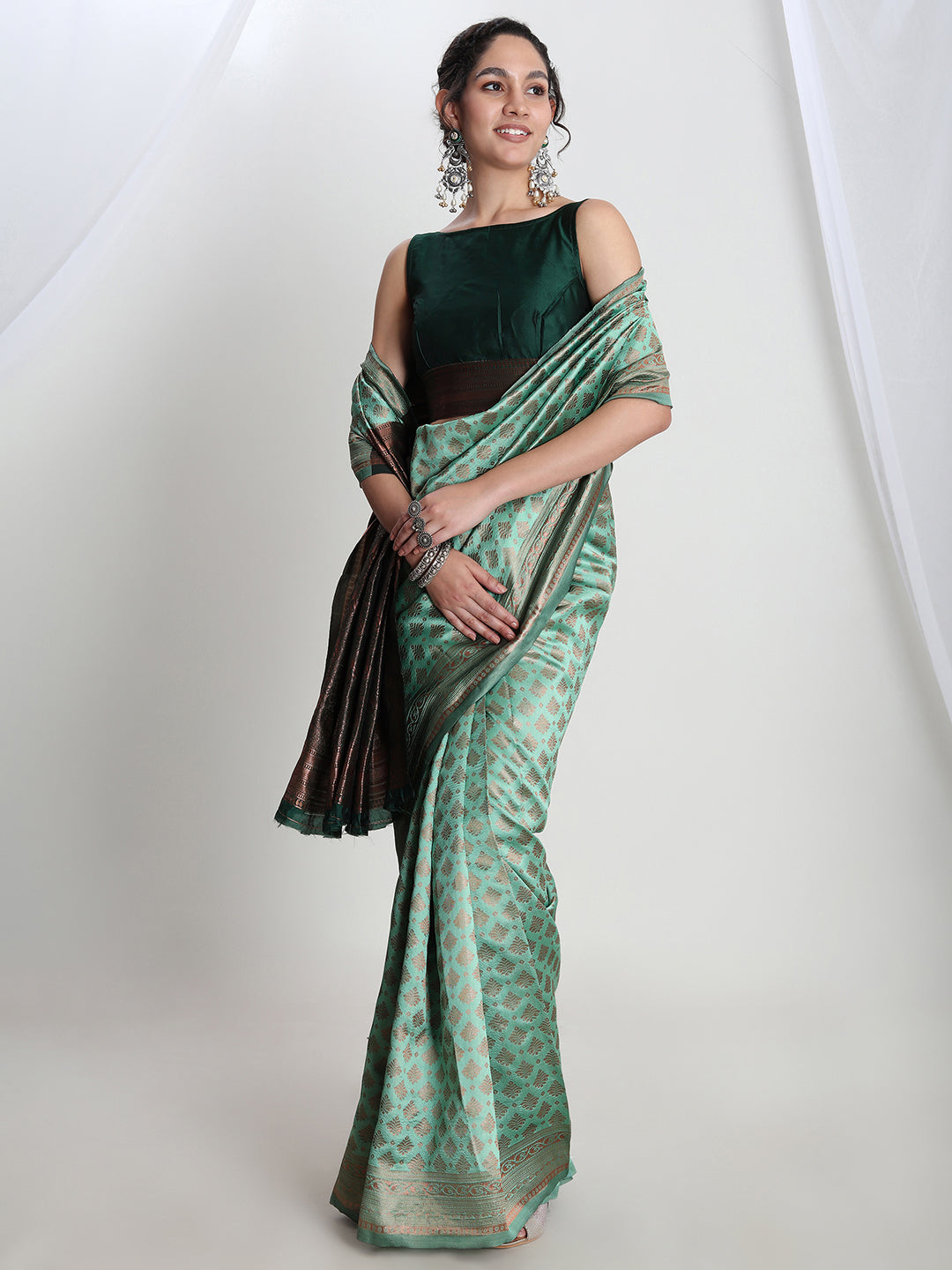 Janasya Light Green Silk Blend Ethnic Motifs Jacquard Grab2Buy 