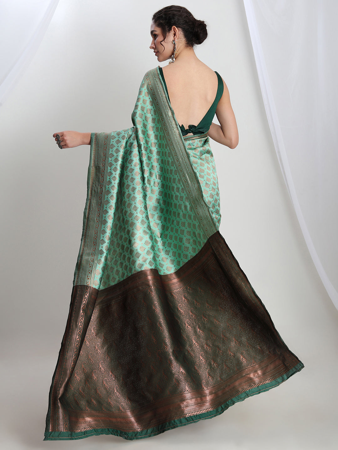 Janasya Light Green Silk Blend Ethnic Motifs Jacquard Grab2Buy 