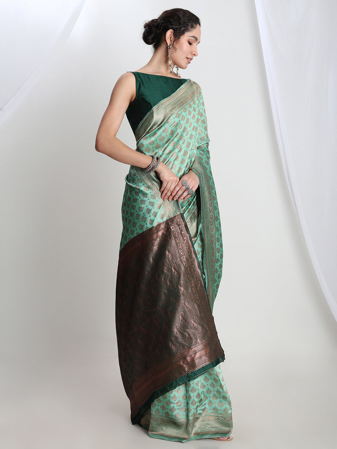 Janasya Light Green Silk Blend Ethnic Motifs Jacquard Grab2Buy 