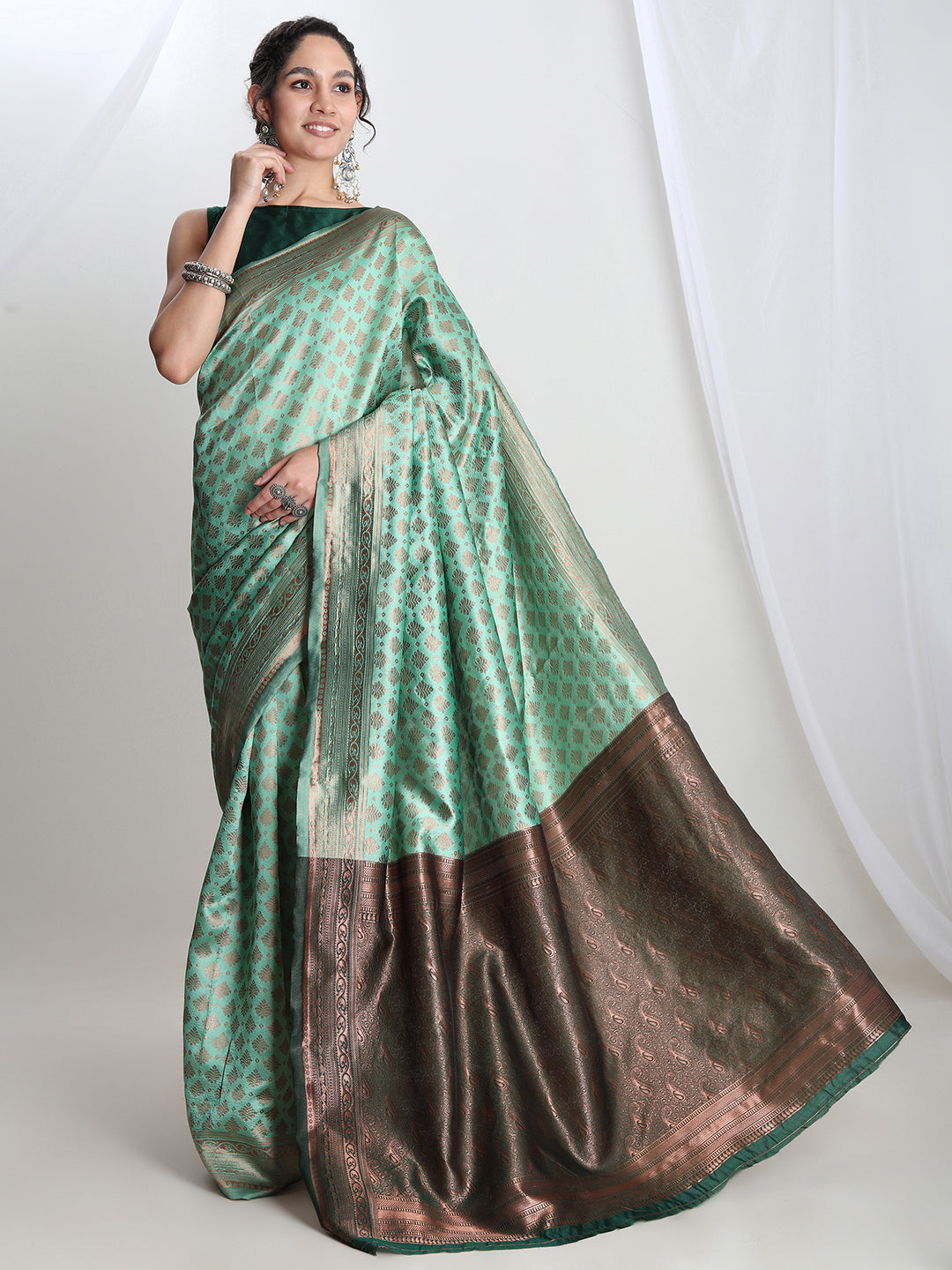 Janasya Light Green Silk Blend Ethnic Motifs Jacquard Grab2Buy 