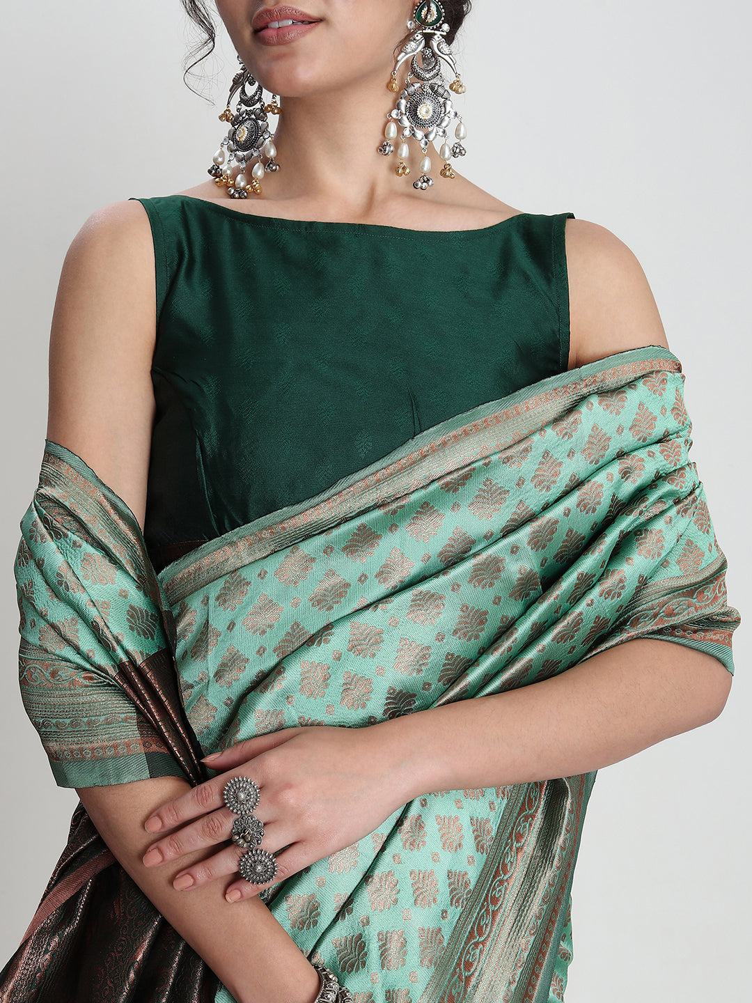 Janasya Light Green Silk Blend Ethnic Motifs Jacquard Grab2Buy 