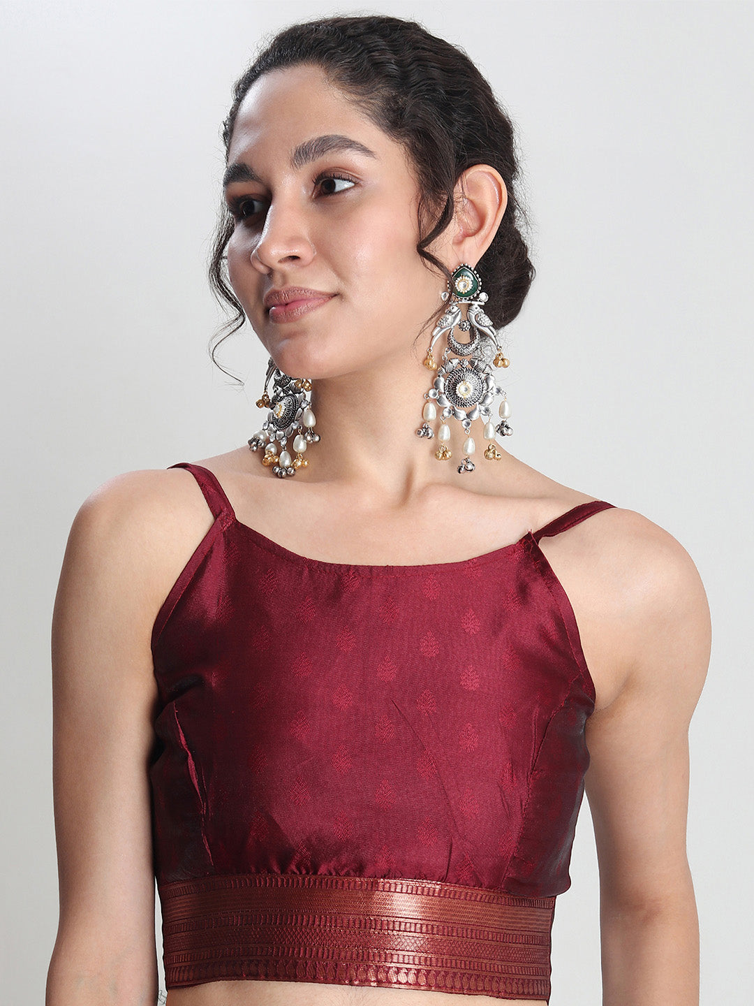 Janasya Grey Silk Blend Ethnic Motifs Jacquard Grab2Buy 