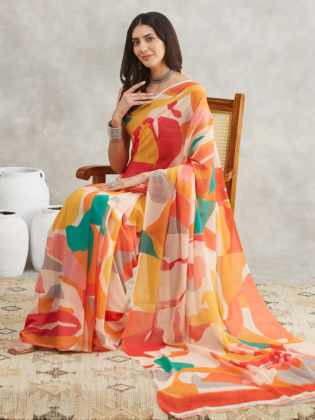 Janasya Multicolor Georgette Abstract Printed Grab2Buy 